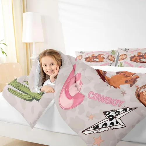 Miniatura 6 de Castle Fairy Juego de edredón de vaquero occidental, tamaño matrimonial, juego de ropa de cama de estilo bohemio con estampado de leopardo, rayo