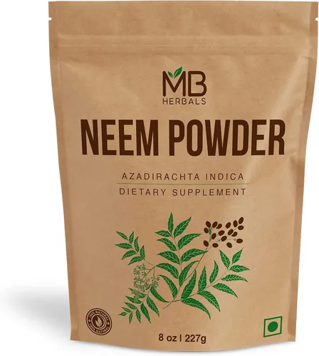 MB Herbals Polvo puro de neem de 8 onzas | 8.01 oz/0.5 libras de polvo de hoja de neem puro hecho en la naturaleza | Suplemento para piel y cabello