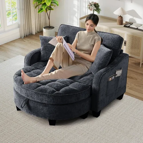Miniatura 13 de Chaise Lounge Chair para interiores con puerto USB y soporte para teléfono, sillón reclinable pequeño de felpilla con otomana de almacenamiento