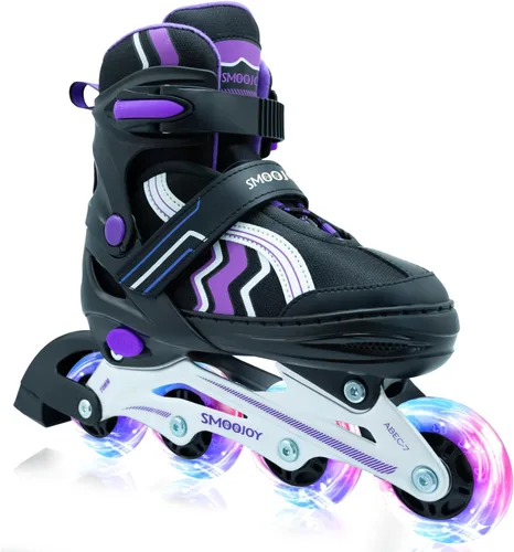 Inline Skates for Kids 4 Size Adjustable Light-Up Wheels Aluminum Frame Black Rose Red Blade Skate for Boys and Girls S, M, L Sizes, Ages 5-8, 6-12,