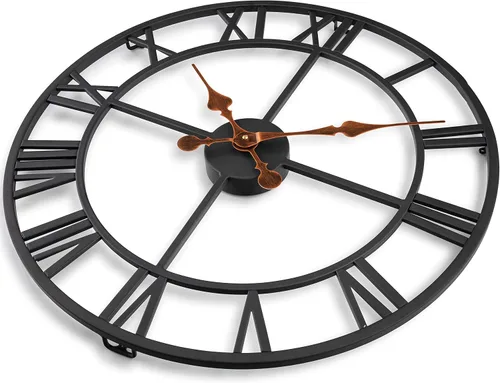 Miniatura 5 de Bernhard Products Reloj de pared extra grande de hierro forjado de metal negro de 20 pulgadas, funciona con pilas, diseño rústico con números