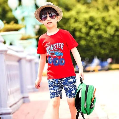 Miniatura 2 de LMYOVE Conjunto corto para niño pequeño, ropa casual de cuello redondo, camiseta de manga corta y pantalones cortos, conjuntos de verano 2T-7T