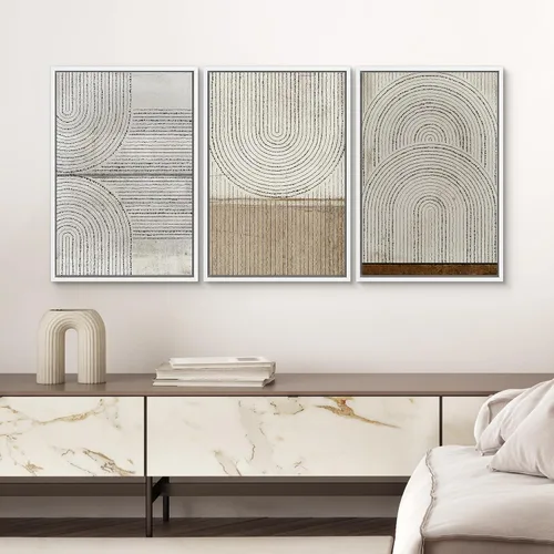 Miniatura 286 de SIGNWIN Lienzo enmarcado para pared, arte con pinceladas de flujo neutro en tonos beige abstractos, ilustraciones, arte moderno, decorativo