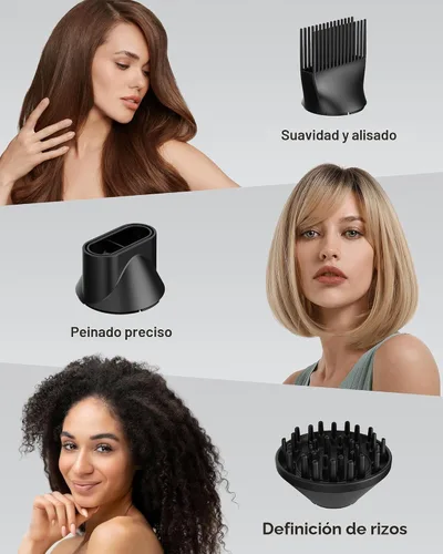 Miniatura 3 de ANNLARY Secador de pelo con peine Secador de pelo de 1800 W con difusor para cabello rizado Secador de pelo iónico de plasma para control