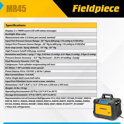 Miniatura 3 de Fieldpiece MR45 equipo de recuperación