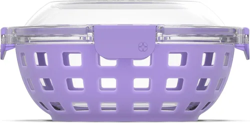 Miniatura 16 de Ello Duraglass - Recipiente de vidrio para preparación de comidas, 4 tazas, con funda de silicona y tapa de plástico hermética sin BPA, apto para 4