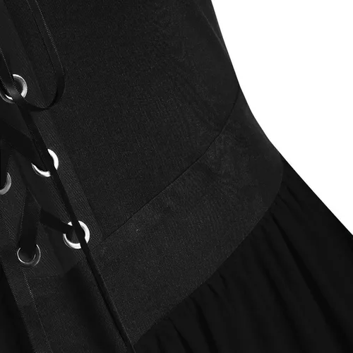 Miniatura 5 de Vestido gótico renacentista para mujer, disfraz de Halloween, hombros descubiertos, encaje, manga trompeta, vestido medieval steampunk 01-negro