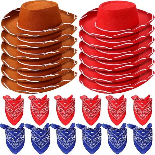 Miniatura 12 de 24 Piezas Sombreros de Vaquero y Bandanas para Niños Accesorios de Sombrero de Disfraz de Vaquero del Oeste para Niños Pequeños Suministros