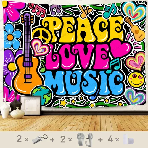 Miniatura 6 de F-FUN SOUL Tapiz de amor de paz y genial, 40 x 30 pulgadas, tapices musicales de los años 70, tapices psicodélicos de arte para colgar en la pared