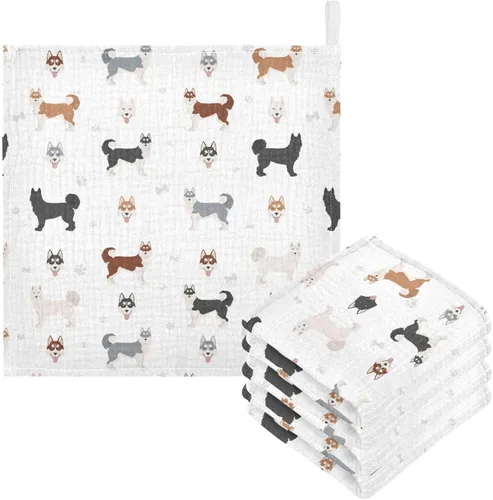 Miniatura 32 de Toallas de algodón para bebé, toallas de baño unisex para recién nacidos, toallitas naturales para piel delicada, 11.8 x 11.8 pulgadas, paquete de 5