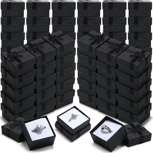 Miniatura 9 de Yinkin Juego de 120 cajas de regalo de anillo de cartón con lazo, cuadrado, varios colores, pequeño, caja de joyería dura para cumpleaños, 6