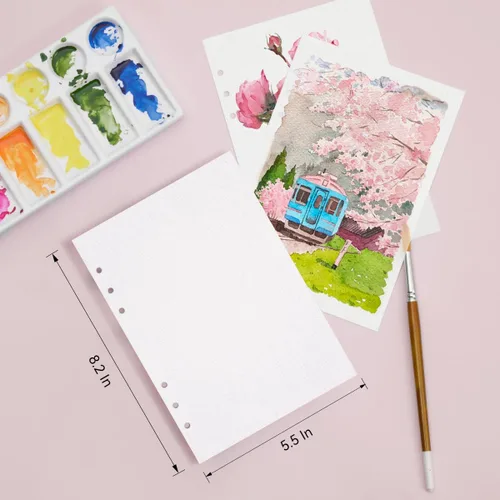 Miniatura 4 de LIGHTWISH Papel para Acuarela a Granel, 100% Algodón Prensado en Frío 300gsm/140lb, Paquete de 2, Total 40 Hojas A5 Con Agujeros Para Perforar Papel