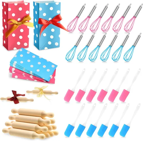 48 piezas de mini suministros para hornear para niños con espátula, rodillo, batidor, bolsas de regalo para niños, cocina, aula, escuela,