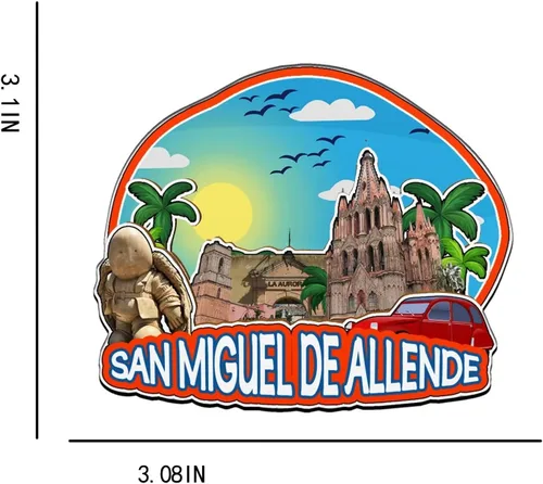 Miniatura 3 de Imán de San Miguel de Allende México para nevera de madera 3D, monumentos de viaje, coleccionables, recuerdos, decoración hecha a mano -2083