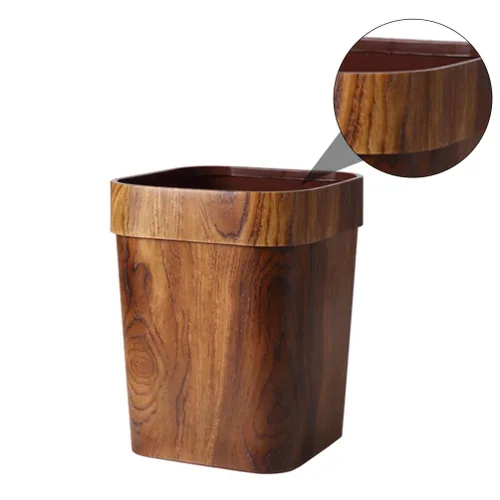 Miniatura 5 de Cabilock Bote de basura retro creativo de 14 l Imitado papelera sólida para oficina en casa dormitorio baño estilo vintage cubo de basura