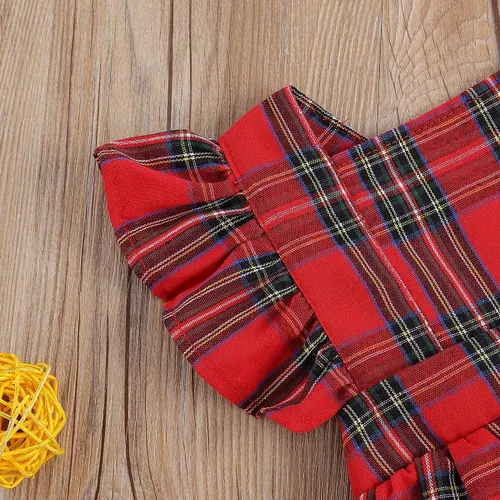 Miniatura 6 de GuliriFei Mameluco de Navidad para bebés y niñas, vestido de body rojo a cuadros para niños pequeños, manga con volantes, traje de fiesta