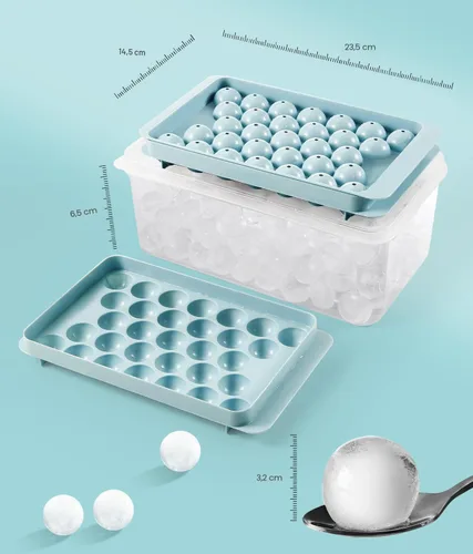 Miniatura 5 de Bandeja para cubitos de hielo con tapa y contenedor, bandejas redondas para cubitos de hielo para congelador, molde de hielo de grado alimenticio