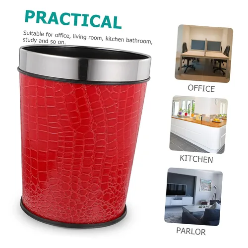 Miniatura 6 de Bote de basura de plástico rojo con cuero, 1.0 litros, para oficina y hogar