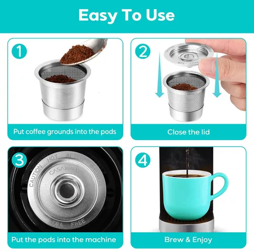 Miniatura 6 de CASABREWS CASKF02 - Filtros reutilizables para tazas K, paquete de 2 cápsulas de café recargables de acero inoxidable para cafeteras Keurig 1.0