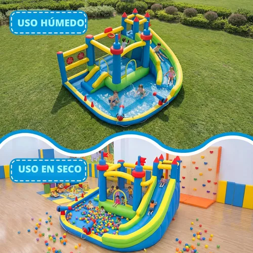 Miniatura 3 de Tobogán acuático inflable para patio trasero de niños con soplador de 450 W, castillo de salto con tobogán de agua, parque acuático para actividades