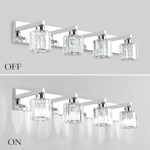 Miniatura 6 de Aipsun Lámpara de tocador de baño de cristal moderna, accesorios de iluminación de tocador de cristal para baño, 4 luces (no incluye bombilla)