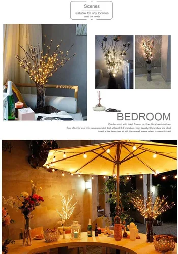 Miniatura 2 de DK177 Juego de 2 luces led para ramas con batería, rama iluminada para llenar jarrones, árbol de sauce artificial, ramita pequeña de color plateado