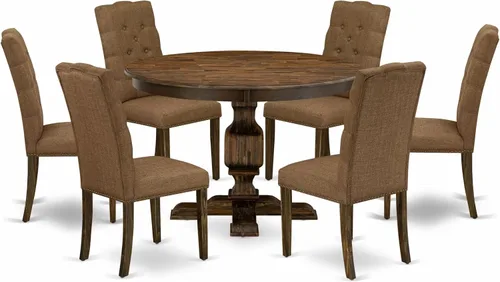 Miniatura 19 de East West Furniture F2EL5-718 - Juego de mesa y sillas de cocina de 5 piezas, incluye una mesa de comedor redonda con pedestal y 4 sillas Parson