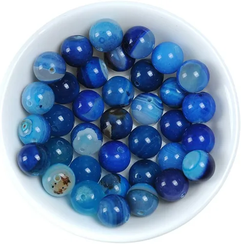 Miniatura 4 de Cuentas sueltas de ágata natural a rayas azules de 0.236 in Cuentas de piedra redondas para hacer pulseras joyería aprox. 62/pcs