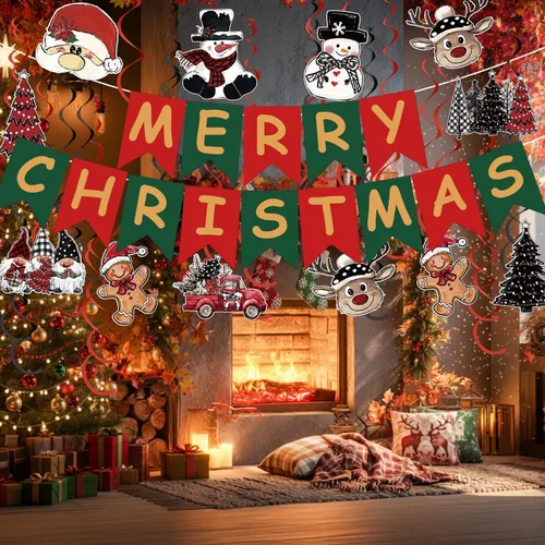 Miniatura 2 de Horaldaily Decoración de Navidad de 44 piezas para colgar en forma de remolino, árboles de Navidad, camión, muñeco de nieve, gnomo, Papá Noel