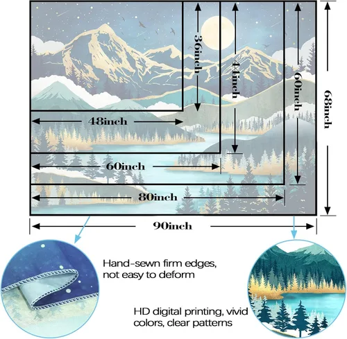 Miniatura 7 de Neasow Tapiz de luna de montaña, bosque natural, árbol, lago, paisaje, estrellas, noche estrellada, decoración de pared azul azulado para el hogar