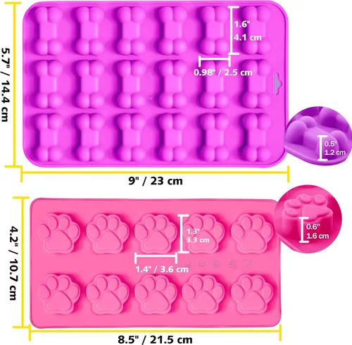 Miniatura 6 de Anaeat Moldes de Silicona Reutilizables con Forma de Pata de Cachorro y Hueso, Bandeja de Cubitos de Hielo Flexible y Antiadherente, Molde para Pata