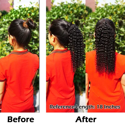 Miniatura 5 de Adette Colas de caballo rizadas de 12 pulgadas, extensiones de cabello humano con cordón, extensiones de cabello rizado con clip en cola de caballo