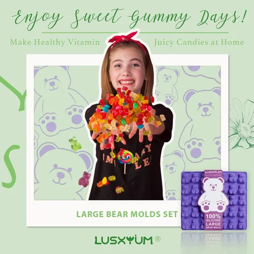 Miniatura 5 de LUSHYUM Moldes grandes de goma de oso 5 ML, moldes de caramelo de chocolate de goma de silicona libres de BPA con 4 goteros y cepillo de limpieza