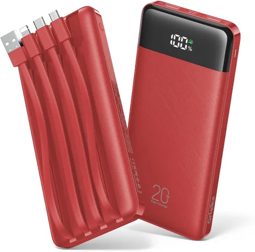 Miniatura 11 de Orfeika Banco de Energía 20000mAh de Carga Rápida, Cargador Portátil con 4 Cables Integrados y 6 Salidas, Paquete de Batería USB C PD de 20W Lavanda