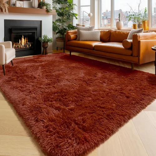 Miniatura 38 de Alfombras moradas para dormitorio de niñas, alfombra de 5 x 8 pies, alfombra peluda esponjosa para sala de estar, alfombras peludas gruesas