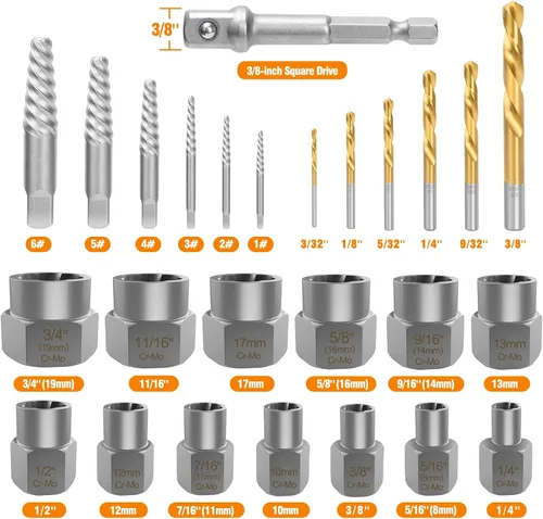 Miniatura 2 de Eapele Juego de extractor de tornillos, enchufes giratorios para quitar tuercas peladas, se ajusta a unidad cuadrada de 3/8 pulgadas con estuche
