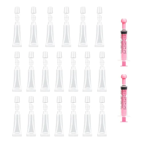 Miniatura 9 de 8 piezas de tubos vacíos para brillo labial - 0.3 fl oz tubos transparentes para bálsamo labial con jeringas de 0.2 fl oz - Tubos exprimibles