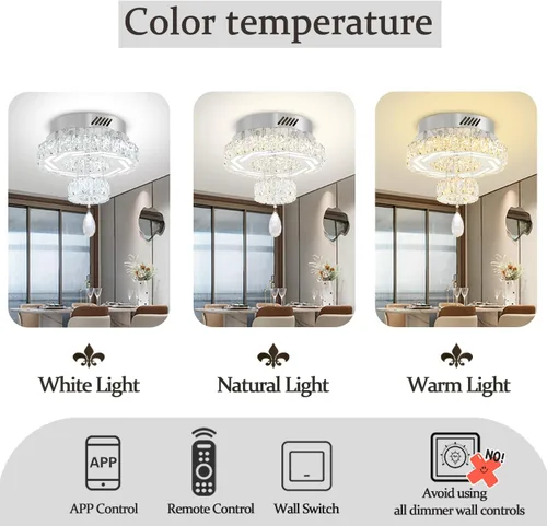 Miniatura 4 de Flashing God Candelabros de cristal modernos de 12 pulgadas, lámpara de techo de montaje empotrado, mini lámpara LED regulable para pasillo, lámpara