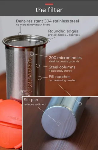 Miniatura 5 de Rumble Jar - Cafetera fría de próxima generación para tarros Mason - El filtro de 200 micrones es ideal para granos gruesos y café más fuerte