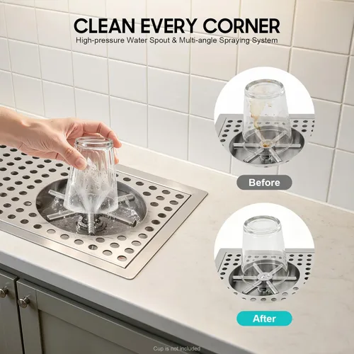 Miniatura 5 de Recessed Glass Rinser, Stainless Steel High Pressure Push Down Cup Washer with Faucet, Embedded Countertop Cup Cleaner for Bar Coffee Shop Milk Tea