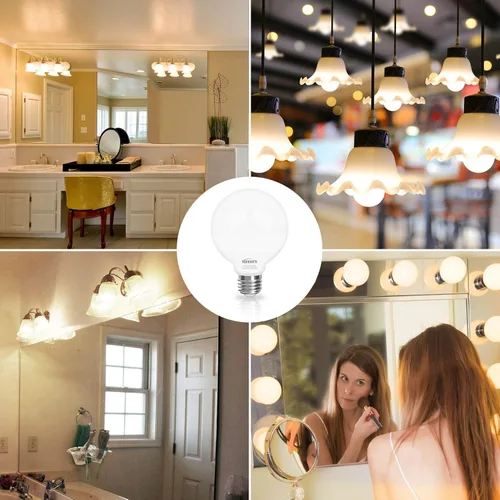 Miniatura 5 de Honesorn Bombilla de tocador equivalente a 60 W, base E26 blanca cálida de 2700 K, luz redonda para baño, bombillas LED G25 para espejo de tocador