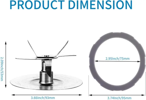 Miniatura 6 de Cuchilla de corte de licuadora de acero inoxidable 164160, 2 juntas de goma de silicona 182341-000-842, compatible con licuadora Oster Pro 1200