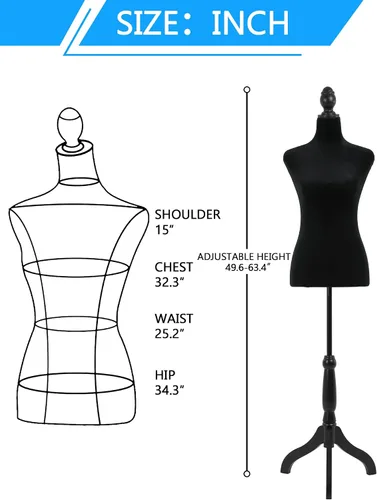 Miniatura 6 de Maniquí, maniquí de cuerpo femenino ajustable de 49.6-63.4 pulgadas, maniquí de vestido de madera maciza con soporte, maniquí de costura femenino