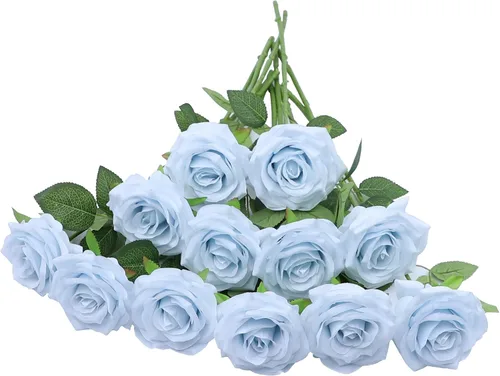 Miniatura 18 de Rosas artificiales, rosas artificiales, rosa falsa de seda, flores falsas de aspecto real con tallos para ramos de boda, mesas, centros de mesa