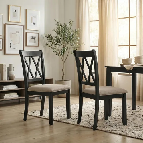 Miniatura 4 de Roundhill Furniture Windvale - Silla de comedor tapizada de tela, juego de 2, color negro