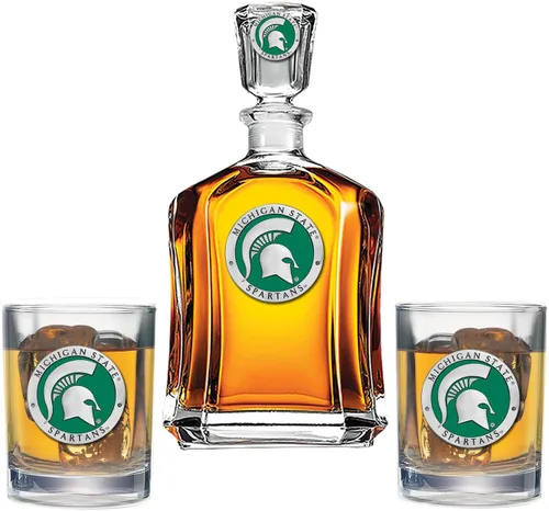 Miniatura 24 de Heritage Pewter Juego de decantador Appalachian State con 2 vasos combinados, vertedor de 24 onzas con 2 vasos dobles antiguos, vidrio de peltre