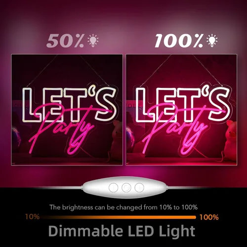 Miniatura 4 de Letrero de neón con texto en inglés "Let's Party", para decoración de pared, decoración de fiesta, luces LED de neón regulables por USB