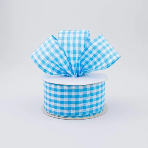 Miniatura 2 de Cinta con alambre a cuadros de cuadros azul turquesa y blanco (1.5 pulgadas x 10 yardas): RG01048NL