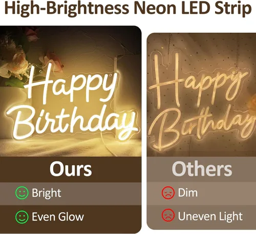 Miniatura 3 de Letrero de neón de feliz cumpleaños con regulación, luz de neón LED de cumpleaños para decoración de pared, luz LED con USB para toda la decoración