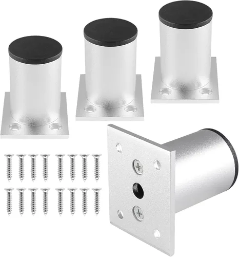 Miniatura 15 de Juego de 4 patas para muebles de 4 pulgadas, patas ajustables de aleación de aluminio, patas redondas de metal para sofá, patas ajustables